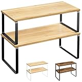 JUPPLIES - Pack 2 Organizador Cocina Estante para Especias - Organizador Armario Cocina Multiusos - Estanteria Cocina de Almacenamiento Apilable con Diseño de Bambu y Metal (Negro + Madera Natural)