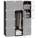 HOMCOM Armario Modular Plástico Estantería 12 Cubos con Puertas para Almacenamiento de Ropa Armario Ropero Organizador para Almacenamiento Juguetes y Libros Montaje en Bricolaje