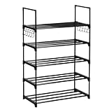 T-LOVENDO.ES Zapatero estrecho entrada recibidor. Mueble organizador de zapatos armario estantería 89x31x59cm. 5 niveles. Tubos de hierro. Ganchos laterales. Hasta 10 pares. Negro
