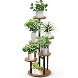 STLOVe® Estanteria para Plantas de Madera, 6 Niveles Estante de Esquina Para Flores, Soporte Para Jardín Redondo, Estantes de Pared para Gato, Decorativa Metal, Exterior Macetas Exhibición(Sin Planta)