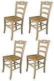 t m c s Tommychairs - Set 4 sillas Savoie para Cocina y Comedor, Estructura en Madera de Haya lijada, no tratada, 100% Natural y Asiento en Paja