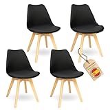 HOME DESIGN & CONFORT Sillas de Comedor Nórdicas con Respaldo Ergonómico | Sillas de Cocina con Madera de Haya Maciza con Tela Anti Manchas de Polipiel (4, Negro)