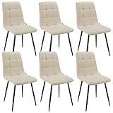 WAFTING Juego de 6 Sillas de Comedor Tapizadas con Respaldo Alto y Diseño de Lino, Sillas de Comedor con Base de Metal, para Comedor, Salón, Cocina, Dormitorio y Sala de Recepción, Color Beige