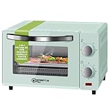 WANNYTON Mini Horno de Sobremesa 10L, 650W, Horno Electrico Tostador con Temporizador Regulable a 60 Min, Temperatura 100-230℃, con Bandeja, Parrilla y Pinzas