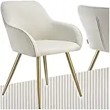 TecTake® Sillas de Comedor, Silla Acolchada con Tejido de Pana, Respaldo Continuo, Patas de Acero Robustas, Muebles Comedor, Sillas Comedor Modernas, Silla Comedor Nordica - 1 Silla Crema/Oro