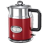 Russell Hobbs Hervidor de Agua Eléctrico Retro - 1,7 litros, 2400 W, Filtro Extraíble, Zona de Ebullición Rápida, Base de 360°, Indicador Nivel de Agua, Diseño Vintage, Inox., Rojo - 21670-70