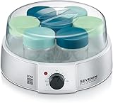 SEVERIN Yogurtera, Incl. 7 Tarros de 150 ml, Temporizador, JG3525, Plateado/Blanco