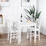 LafeuR Juego de mesa de comedor con 2 sillas, juego de comedor de 3 piezas, madera de pino para comedor, cocina, salón, color blanco