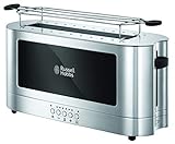 Russell Hobbs Tostadora Elegance - 1 Ranura Larga, Tostador para 2 Rebanadas, Bandeja Recogemigas, Calientapanecillos, Función Cancelar y Descongelar, Acero Inoxidable, Cristal, Plata - 23380-56