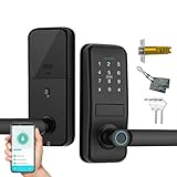 Smart Lock, Keyless Entry Door Lock with Sleek Matte Black Handle, Electronic Keypad Deadbolt, Fingerprint & Touchscreen Keypad, Biometric Door Lock, Bluetooth Smart Lock for Front Door