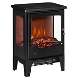 HOMCOM Chimenea Eléctrica 900W/1800W Chimenea Decorativa de Pie con Ventanas Efecto de Llama Temperatura Ajustable y Protección Sobrecalentamiento para 20-25 ㎡ Negro