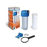 Filtro de Polifosfatos con Piedras de 1'. Incluye Cartucho de Polifosfatos, Porta Filtro, Soporte de Porta Filtro para pared y Llave de Porta Filtro. Fácil Instalación y Mantenimiento. Bbagua.