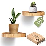 VELONT Estantería de pared redonda, diámetro de 15 cm, juego de 2 unidades, flotante, bambú, capacidad de carga de 7 kg, decoración de habitaciones y presentación de plantas, incluye kit de montaje