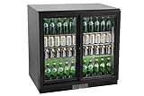 METRO Professional Frigorífico para bebidas GBC3102, chapa/aluminio/vidrio, 90 x 52 x 86.5 cm, 160W, con cerradura, descongelación automática, iluminación LED (198 L - Puertas correderas, Negro)