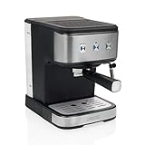 Princess 249413 Máquina de café para Espresso, Compatible con cápsulas Nespresso y café molido, 1 o 2 tazas, 20 bares de presión, Depósito extraíble de 1.5L, con espumador de leche, 850 W