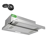 CIARRA Campana extractora telescópica de 60 cm CBCS6906D 370 m³/h, campana extractora integrada de 600 mm con luz LED, 2 velocidades, ventilador extractor de cocina integrado