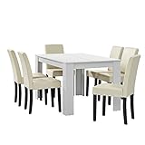 [en.casa] Mesa de Comedor diseño - Blanco - Set de sillas con Estilo Elegante - Crema