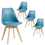 TTATC Pack de 4 Sillas de Comedor con Patas de Madera Maciza de Haya, Sillas de Cocina de Diseño Nórdico Sillas de Oficina de Madera con Asiento Acolchado,Verde Tinta