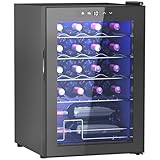 HOMCOM Nevera para vino 20 botellas 53L 5-18℃ Nevera de compresor para bebidas con puerta de cristal anti-UV, nevera para botellas con luz LED, nevera pequeña para vino con pantalla táctil negro