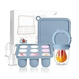 Alimentador de frutas para bebés y moldes para paletas de leche materna, bandeja de silicona para congelar alimentos para enfriar la dentición, alimentador de alimentos para bebés para una (Blue)