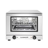 SUNMOON ESM-023 Horno con recirculación, mini horno de pizza (23 L), versión alemana, doble puerta de cristal con bandeja para hornear y temporizador, acero inoxidable