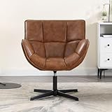 chairus Sillón de Salón Giratorio de PU Butaca Lectura Moderna con Base Negra de Cruz, Silla de Ocio Sillón Dormitorio Decorativo con Reposabrazos para Hogar/Sala de Estar, Marrón