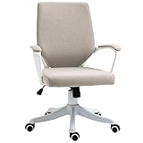Vinsetto Silla de Oficina Giratoria Silla de Escritorio Basculante con Reposabrazos y Altura Ajustable para Dormitorio Salón Carga 120 kg 62x69x92-100 cm Beige