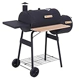 Outsunny Barbacoa de Carbón 3 en 1 Ahumador Parilla de Carbón Barbacoa de BBQ 124x53x104 cm con Termómetro y Ruedas Estantes de Madera Picnic Acampada al Aire Libre