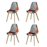 BenyLed Pack de 4 Sillas de Comedor Sillas de Patchwork de Colores con Patas de Madera Sillas Escandinavo con Respaldo de cojín Suave (Rojo 01)
