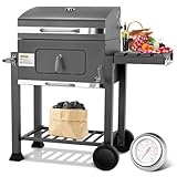 TLSUNNY Parrilla Barbacoa Carbon, Barbacoas de Carbón XL, Barbacoa Carbon con Tapa, Parrilla Barbacoa con Ruedas, Carbón Grande BBQ en Jardín y Exteriores, Gran Capacidad, Gris, 116,3x105,5x55,7cm