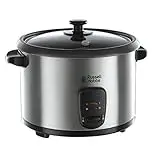 Russell Hobbs Arrocera Cook@Home - 1,8 litros, 10 Tazas, Bandeja para Cocinar al Vapor, Función Mantener el Calor, Recipiente Antiadherente, Acero Inoxidable, Tapa Vidrio, 700 W - 19750-56