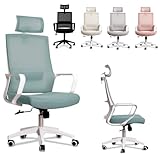 JUPPLIES Silla Escritorio Ergonomica - Silla Oficina Ajustable y Reclinable con Soporte Lumbar, Reposacabezas Ajustable, Malla Transpirable, Ruedas Giratorias 360° Soporta hasta 100kg (Azul)
