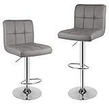bigzzia Taburete de Bar Juego de 2, Taburetes Altos de Cocina, Cuero Sintético Silla de Bar Regulable en Altura con Respaldo y Reposapiés, Giratorio en 360°, para Cocina, Mostrador, Bar, Gris