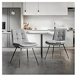 STOOLINK Juego de 2 Silla de Comedor, Sillas de Comedor de Cuero de Microfibra, Silla de Cocina Moderna sin Reposabrazos con Diseño de Tablero de Ajedrez, Silla de Tapizadas para Cocina, Salón - Gris