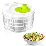 Newaner Centrifugadora de Lechuga, Centrifugadora Manual, Escurridor de Cocina con Tapa y colador Interior, Salad Spinner, Capacidad: 3L 22.5CM*15CM (Blanco/Verd)