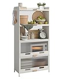 NETEL Estantería de Almacenamiento de 5 Niveles, Estante de Cocina con Ruedas y Almohadillas para Los Pies, Estante de Microondas, Muebles Cocina, Organizador de Cocina, Blanco 70×32×145 cm