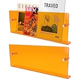 ShawFly 2 estantes flotantes de vinilo acrílico, estantes flotantes naranjas montados en la pared, estante organizador para libros, revistas, libros de dibujo, discos, discos de álbum (40 x 15 x 3,5