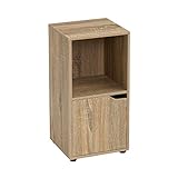 LOLAhome Mesita de Noche 1 Puerta, Estantería de Madera, Librería con Puertas y Compartimentos Abiertos, Mueble almacenaje, Color Natural de 30x29x61 cm para para Estudio, Dormitorio, Salón, Oficina