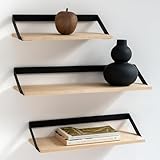 Kazai. Estantes de Pared -Finn- | Juego de Estantes Flotantes de 3 Partes de Metal y Chapa de Madera Real | Decoración de Pared, Almacenamiento y Estante para Salón, Cocina, Dormitorio | Abedul