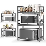 Glovios Soporte para Microondas y Horno Cocina 3 Niveles, Estanteria para Microondas Encimera con 8 Ganchos, Mueble Extensible Microondas Cocina