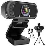 Webcam HD 1080p, cámara web USB para ordenador de sobremesa o portátil, Full HD, ángulo panóramico de 110 grados, ideal para hacer transmisiones en directo, llamadas, conferencias y para juegos