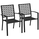 Yaheetech Juego de 2 Sillas de Jardín de Acero con Respaldo Decorativo Estampado Diseño de Malla para Terraza Balcón Patio Carga 136kg 58 x 59,5 x 89cm Sillas Cocina Metal