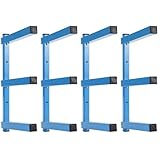 Sinoer Estante de almacenamiento de madera para garaje, recubrimiento en aerosol azul, acero resistente, estante de pared con montaje en pared de 3 capas para interiores y exteriores - Paquete de 4