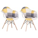 GrandCA Pack de 2 sillas,sillas de Comedor Patchwork Tela de Lino Butaca, Silla de salón, sillas de recepción, Silla de Cocina (Amarillo)