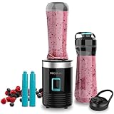 Cecotec Batidora Vaso Portátil Individual Power Titanium 300 EasyGo. 350W, Pica Hielo, Cuchillas 4 Hojas Recubrimiento de Titanio Negro, Incluye 2 Tubos Refrigeradores, 2 Vasos Portátiles y 2 Tapas