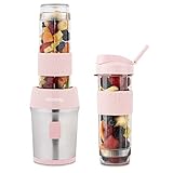 H.Koenig Mini batidora Smoothie maker Compacto 570mL SMOO12 Sin BPA Potente 300W, Batidora de Smoothie 2 Botellas Portátiles, 4 Cuchillas de Acero Inoxidable, rosa pastel