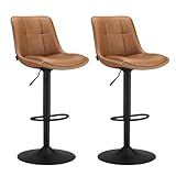 VASAGLE Juego de 2 Taburetes de Bar, Sillas Altas Giratorias Regulables en Altura, Acolchado PU, Sillas de Cocina con Respaldo y Reposapiés, Comedor, Mostrador, Acero, Marrón Caramelo LJB095K01