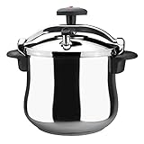 MAGEFESA ® Star Bombeada olla a presión rápida de 8 litros, fácil uso, acero inoxidable 18/10, apta para todo tipo de cocinas, incluido induccion, fondo termo difusor, 3 sistemas de seguridad, express