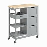 SoBuy FKW79-HG Carro de Almacenamiento Mueble Auxiliar Cocina Carrito de Servir con 3 Cajones 2 Estantes y 1 Bandeja Extraíble Gris ES