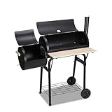 Jaxguom Barbacoa de carbón vegetal multifuncional con termómetro, horno para ahumar y función de barbacoa, parrilla con tapa, ruedas, carro de barbacoa con regulación del aire
